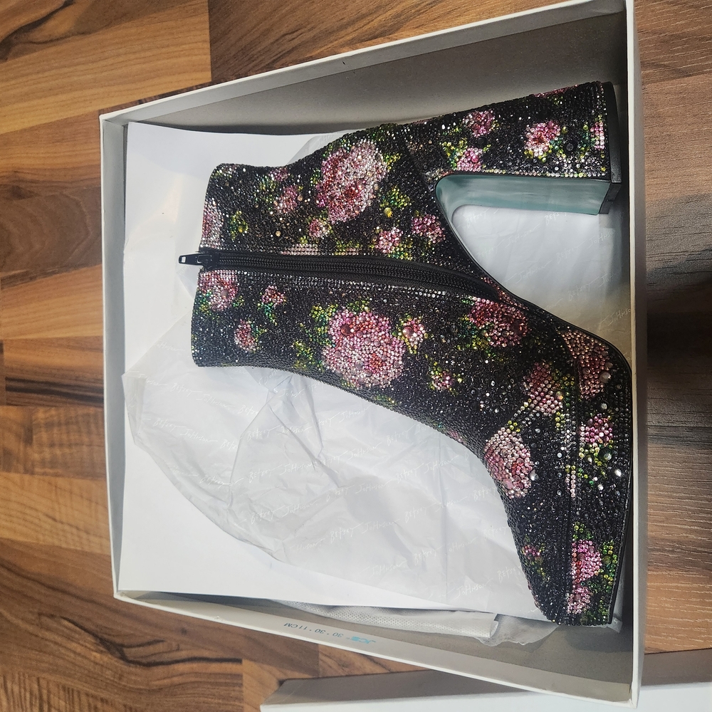 Betsey Johnson Della Bootie Floral Embellished Ankle Boots - Picture 3 of 4